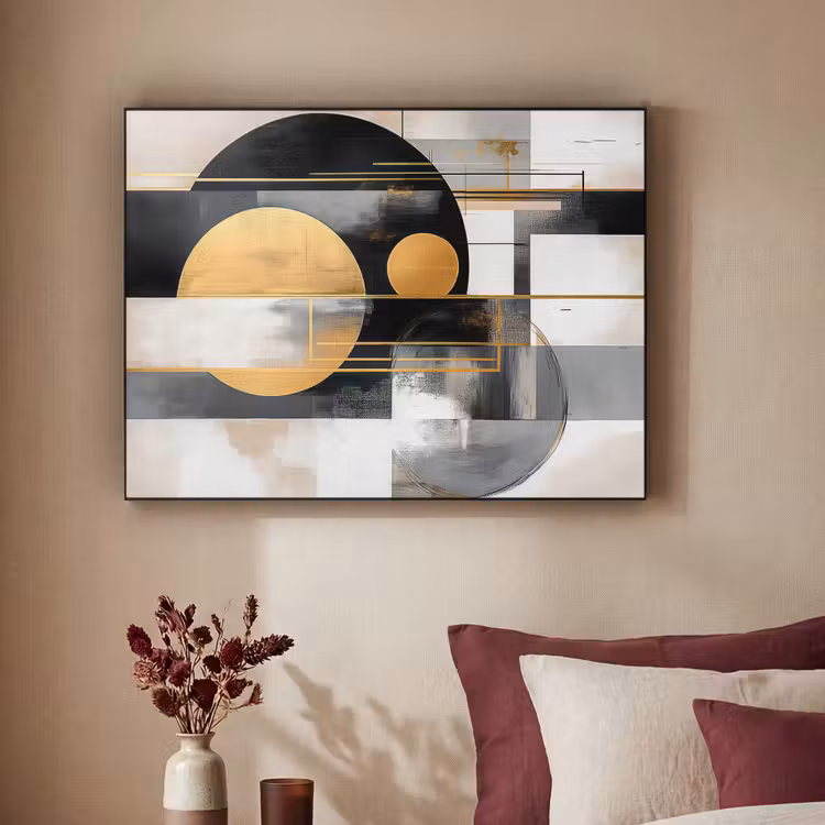 Abstract - Goud - Zilver - Vormen - Aesthetic - Modern Textielframe - compleet frame klein -sfeer1