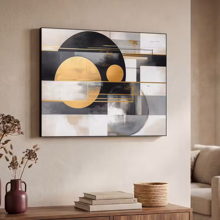 Abstract - Goud - Zilver - Vormen - Aesthetic - Modern Textielframe - compleet frame klein -sfeer3