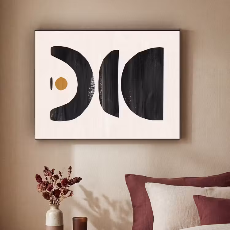 Abstract - Halve cirkel - Kunst - Zwart wit Textielframe zwart klein -sfeer1