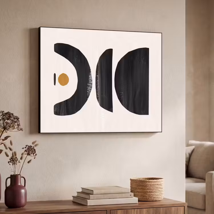 Abstract - Halve cirkel - Kunst - Zwart wit Textielframe - compleet frame klein -sfeer3
