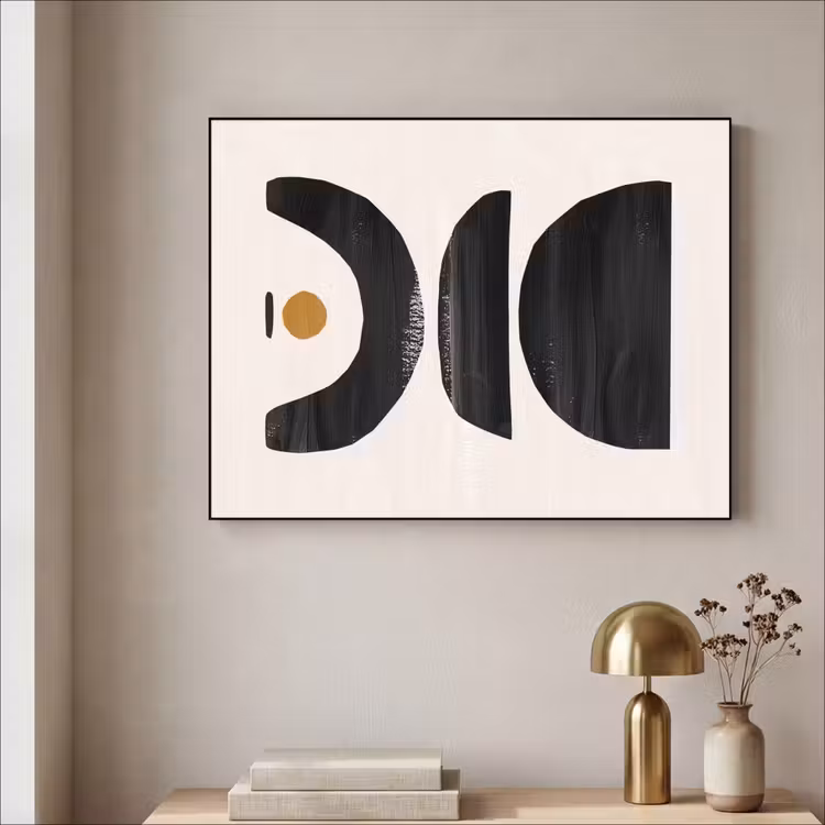 Abstract - Halve cirkel - Kunst - Zwart wit Textielframe - compleet frame klein -sfeer2