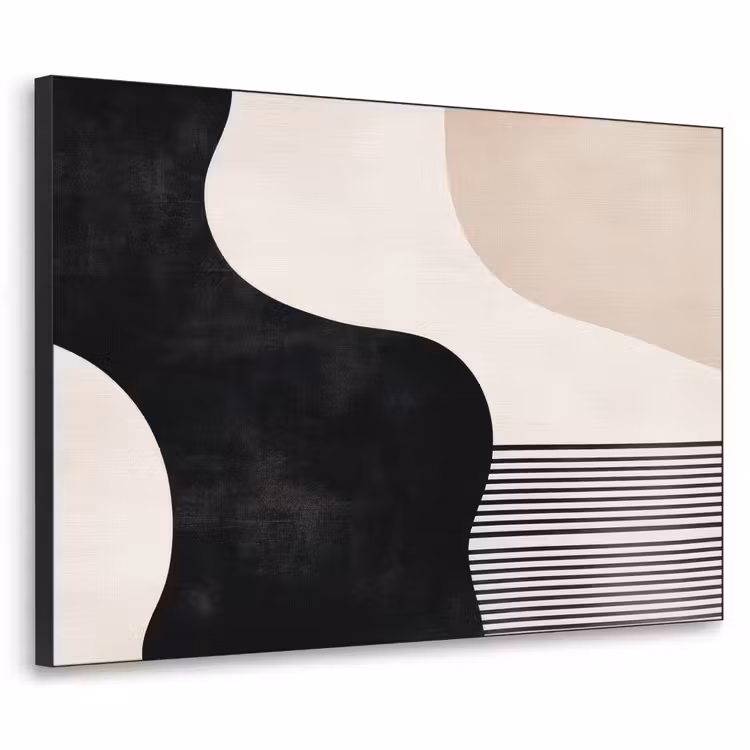 Abstract - Japandi - Beige - Modern Textielframe zwart klein -3d