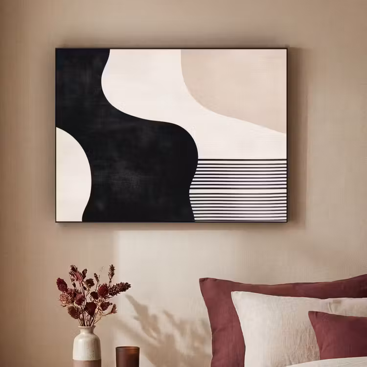 Abstract - Japandi - Beige - Modern Textielframe zwart klein -sfeer1