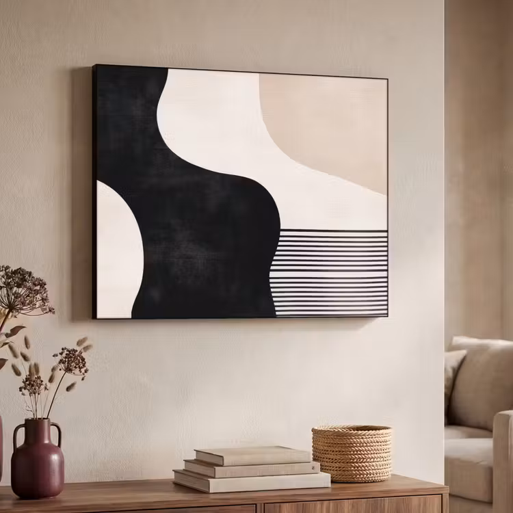 Abstract - Japandi - Beige - Modern Textielframe - compleet frame klein -sfeer3