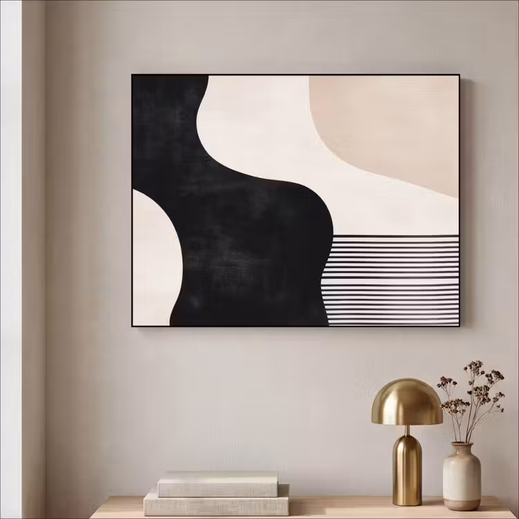 Abstract - Japandi - Beige - Modern Textielframe - compleet frame klein -sfeer2