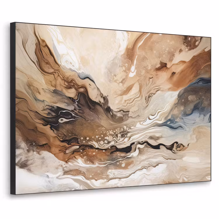 Abstract - Kunst - Verf - Beige - Modern Textielframe zwart klein -3d