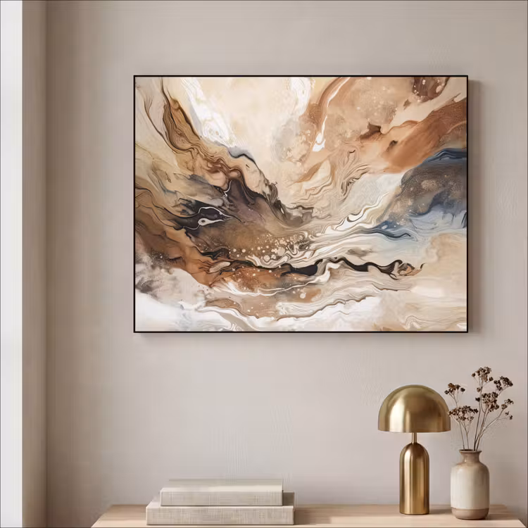 Abstract - Kunst - Verf - Beige - Modern Textielframe zwart klein -sfeer2