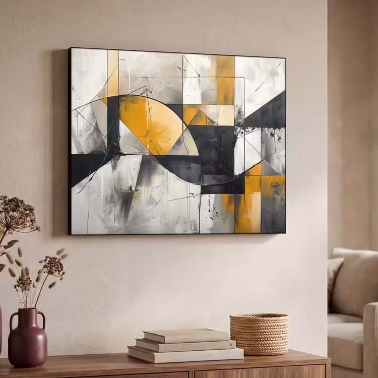 Abstract - Kunst - Geometrisch - Aesthetic Textielframe zwart klein -sfeer3
