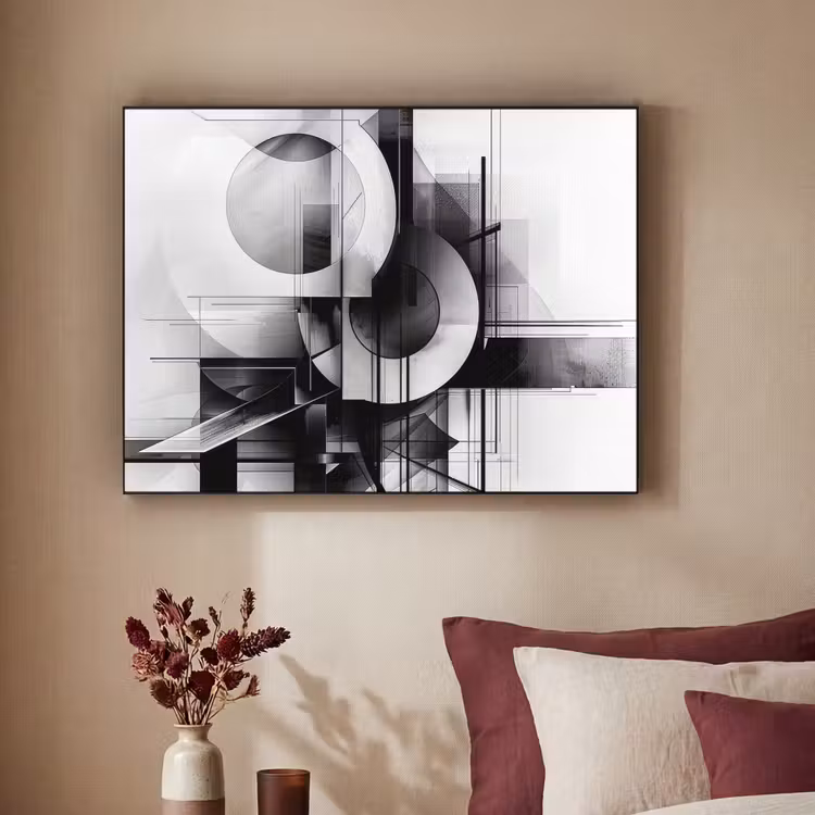 Abstract - Kunst - Modern - Zwart wit Textielframe zwart klein -sfeer1