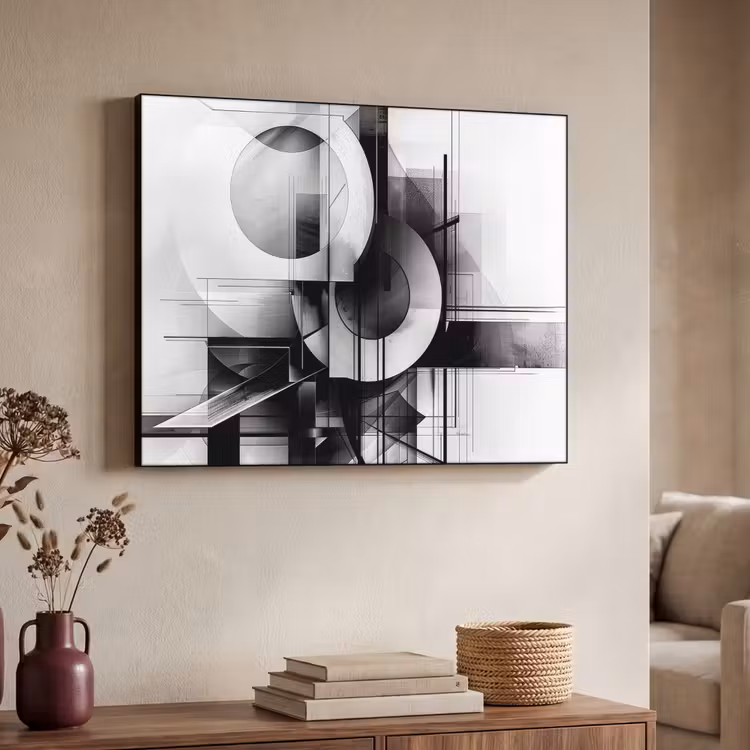 Abstract - Kunst - Modern - Zwart wit Textielframe zwart klein -sfeer3