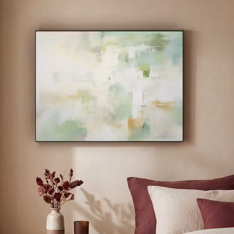 Abstract - Kunst - Wit - Groen - Modern Textielframe zwart klein -sfeer1