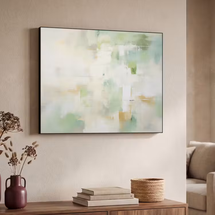 Abstract - Kunst - Wit - Groen - Modern Textielframe zwart klein -sfeer3