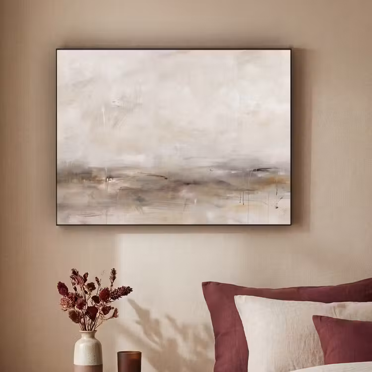Abstrakt - Landschap - Modern - Beige - Kunst Textielframe zwart klein -sfeer1