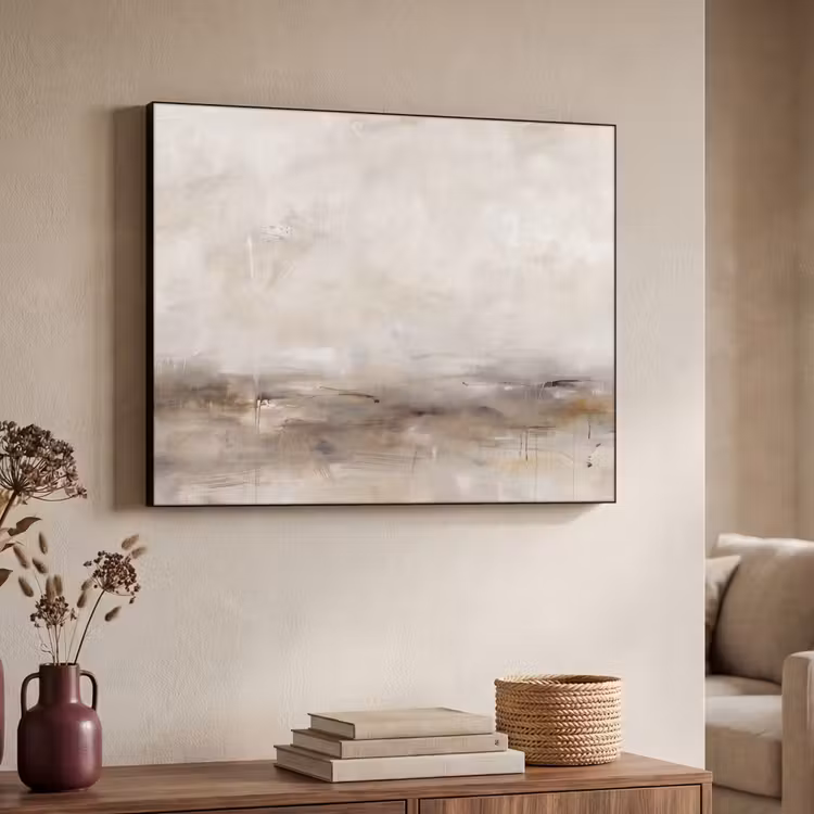 Abstrakt - Landschap - Modern - Beige - Kunst Textielframe zwart klein -sfeer3