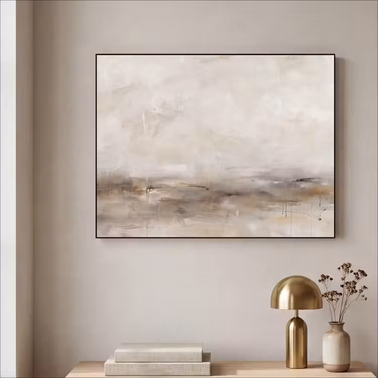 Abstrakt - Landschap - Modern - Beige - Kunst Textielframe zwart klein -sfeer2