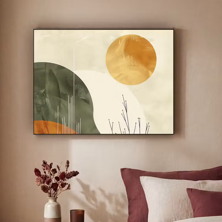 Abstract - Landschap - Zon - Kunst Textielframe zwart klein -sfeer1