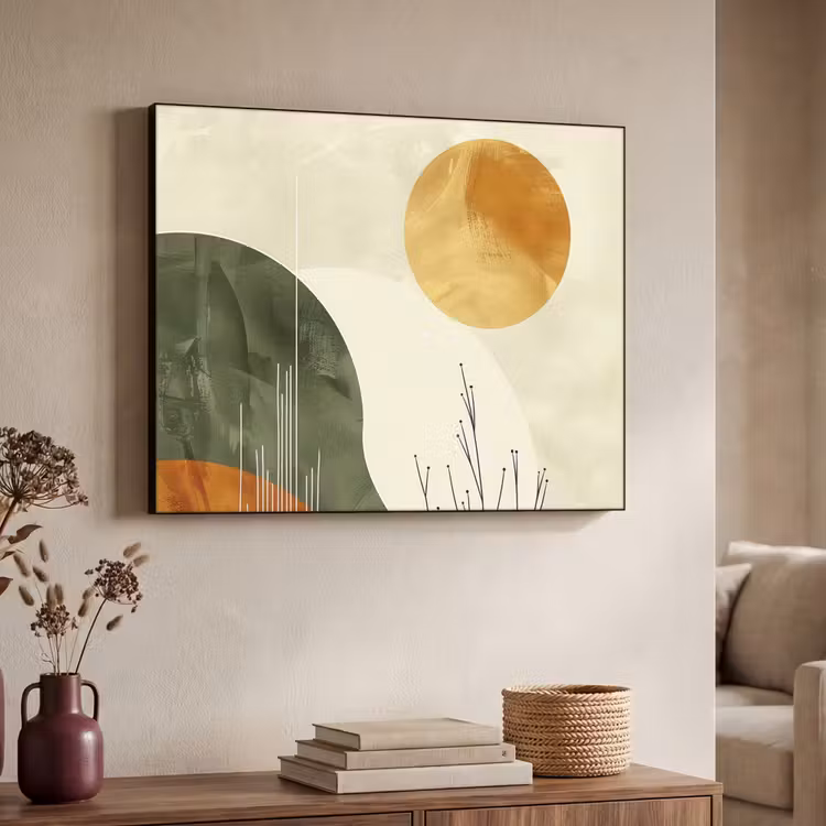 Abstract - Landschap - Zon - Kunst Textielframe zwart klein -sfeer3