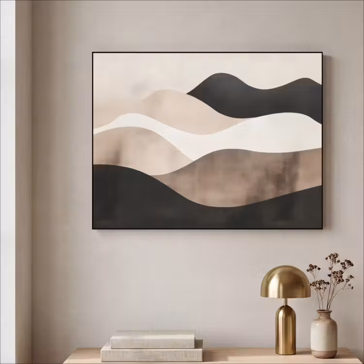 Abstract - Landschap - Golven - Crèmekleur Textielframe - compleet frame klein -sfeer2