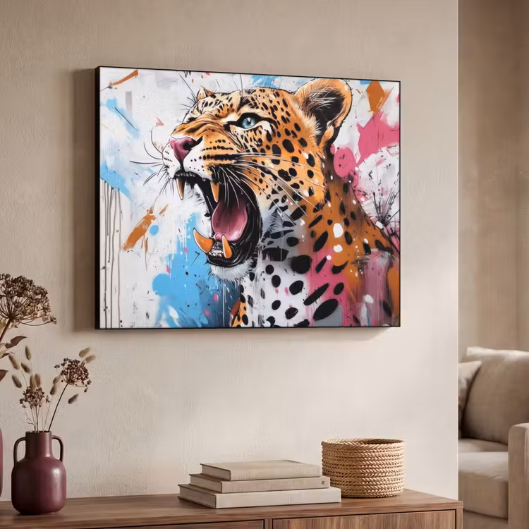 Abstract - Luipaard - Kleurrijk Textielframe - compleet frame klein -sfeer3