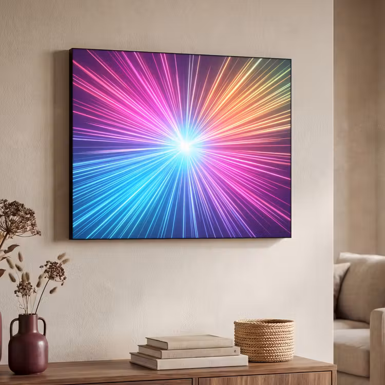 Abstract - Light - Burst - Modern - Colorful Textielframe zwart klein -sfeer3