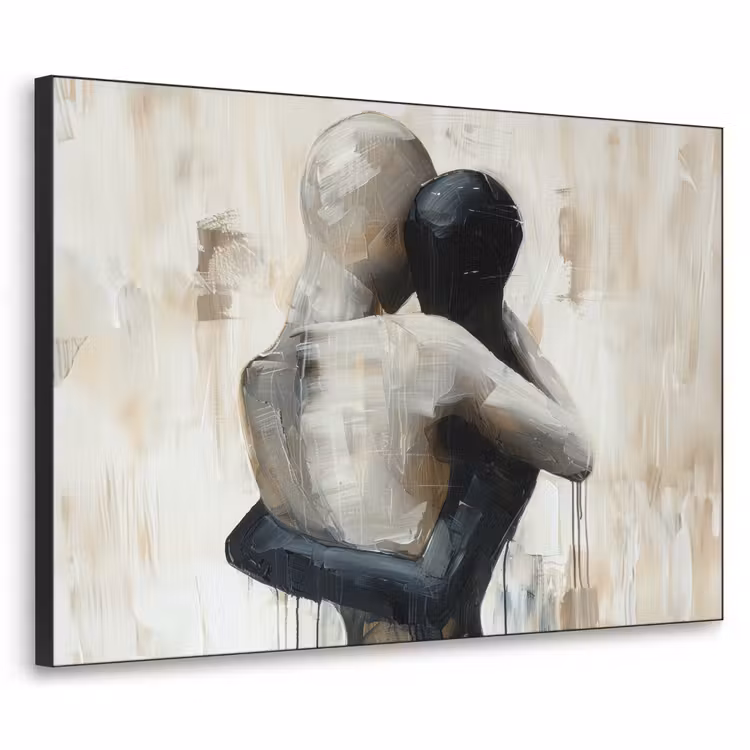 Abstract - Liefde - Zwart wit - Modern Textielframe zwart klein -3d