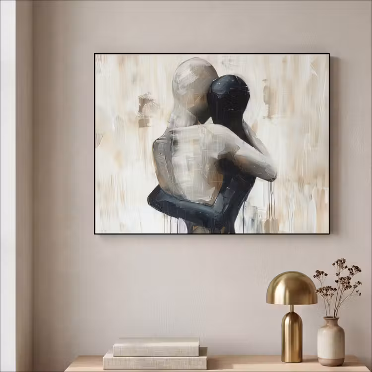 Abstract - Liefde - Zwart wit - Modern Textielframe - compleet frame klein -sfeer2