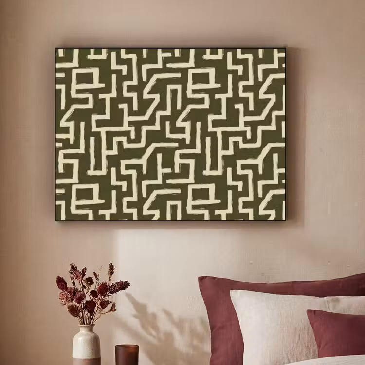 Abstract - Lijnen - Groen Textielframe zwart klein 947 -sfeer1