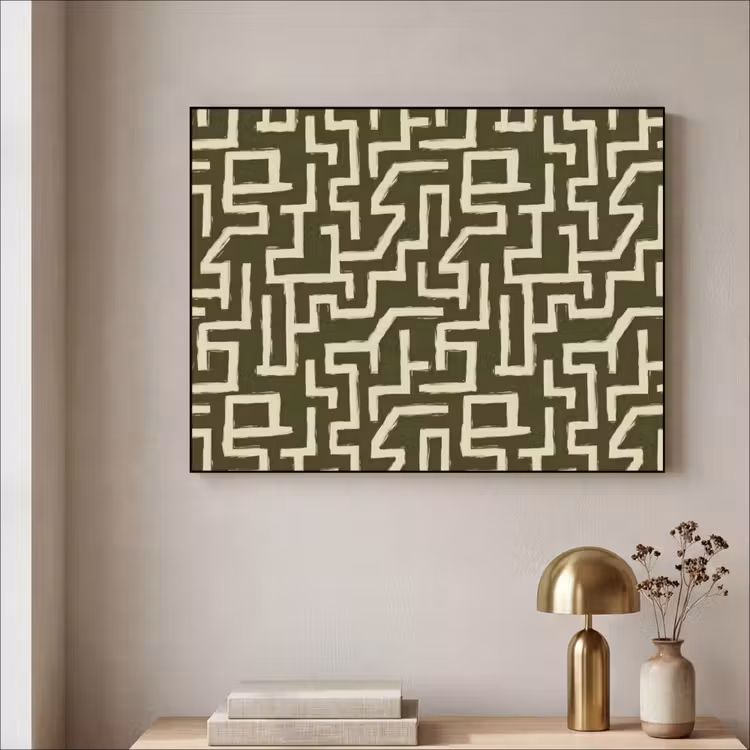 Abstract - Lijnen - Groen Textielframe zwart klein 947 -sfeer2