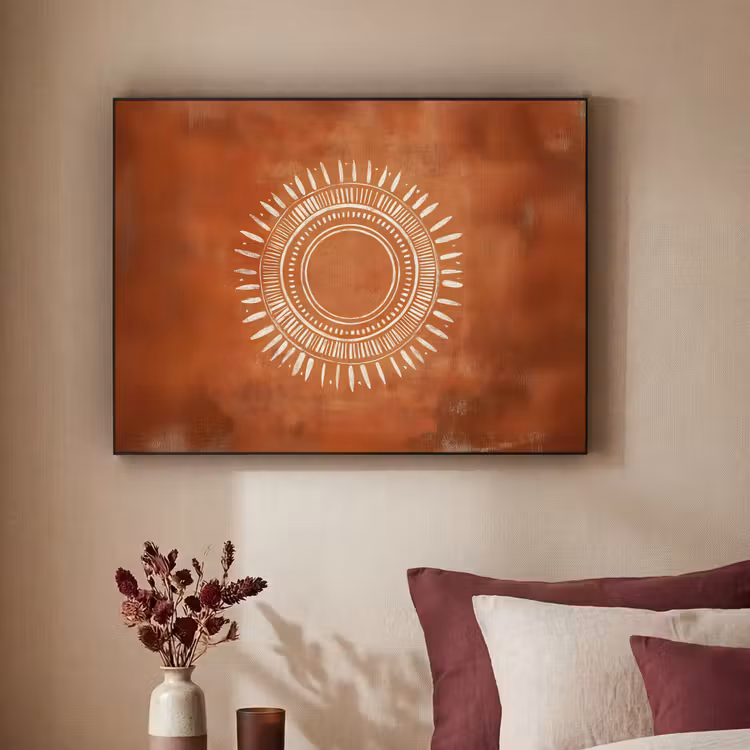 Abstract - Lijnen - Zonnestralen - Roodbruin Textielframe zwart klein -sfeer1