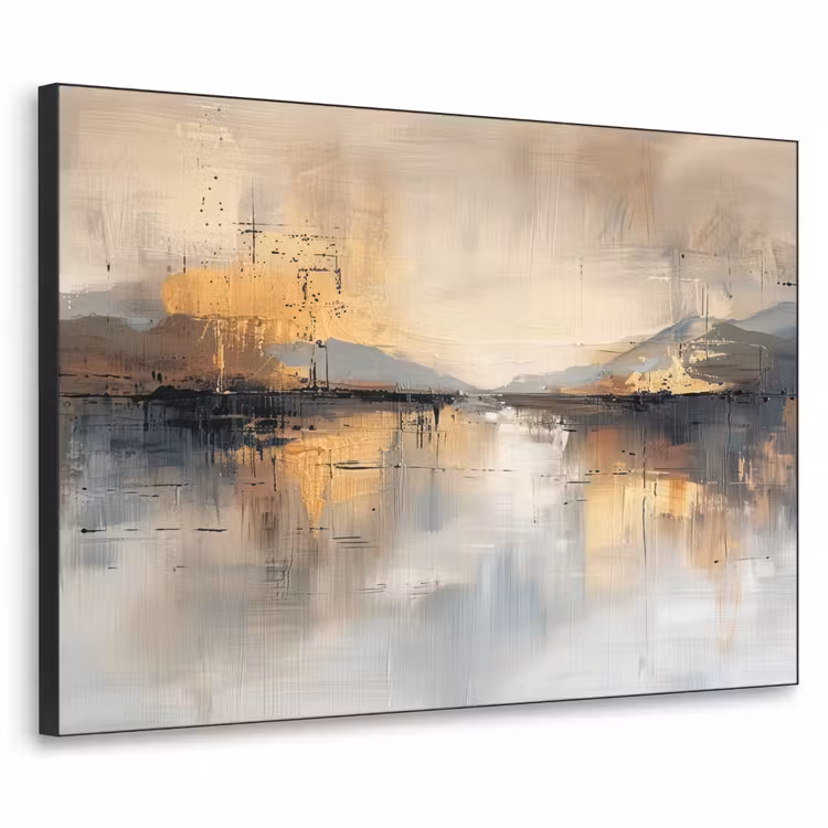 Abstract - Modern - Beige - Aesthetic - Goud Textielframe zwart klein -3d