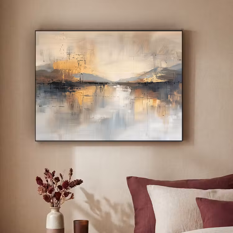 Abstract - Modern - Beige - Aesthetic - Goud Textielframe zwart klein -sfeer1