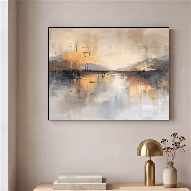 Abstract - Modern - Beige - Aesthetic - Goud Textielframe - compleet frame klein -sfeer2