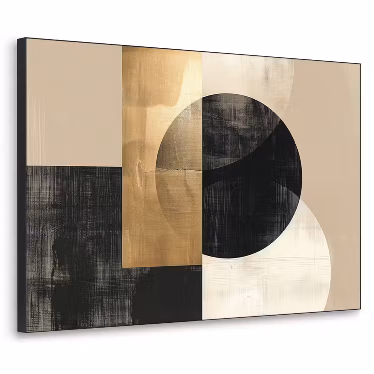 Abstract - Modern - Zwart - Goud Textielframe zwart klein -3d