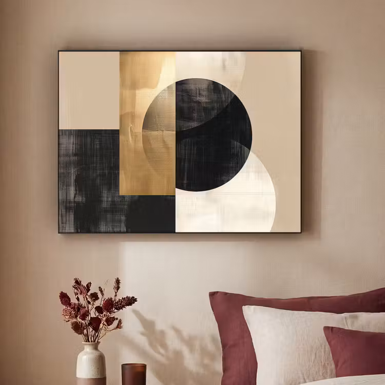 Abstract - Modern - Zwart - Goud Textielframe zwart klein -sfeer1
