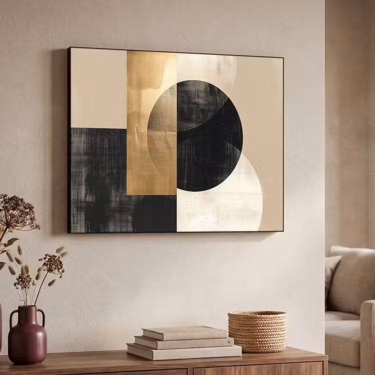 Abstract - Modern - Zwart - Goud Textielframe zwart klein -sfeer3