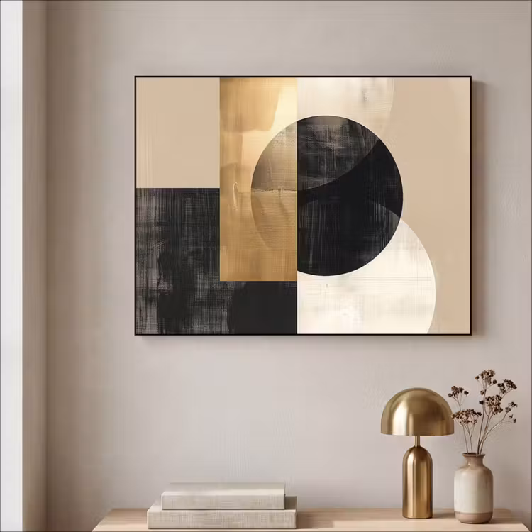 Abstract - Modern - Zwart - Goud Textielframe zwart klein -sfeer2