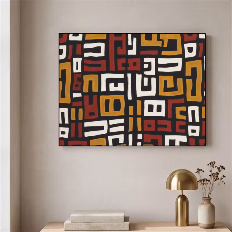 Abstract - Patroon - Rood Textielframe zwart klein -sfeer2
