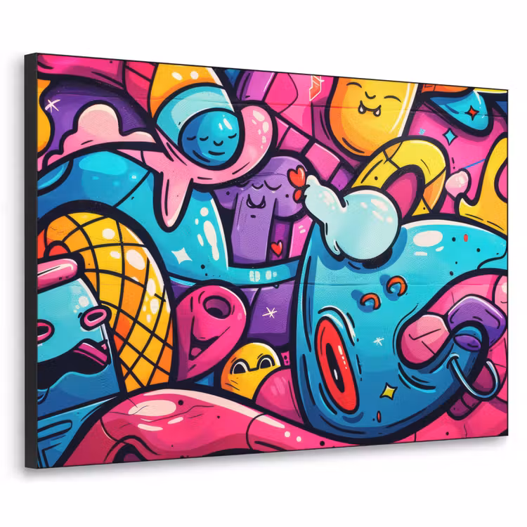 Abstract - Neon - Design - Kleurrijk - Graffiti Textielframe zwart klein -3d