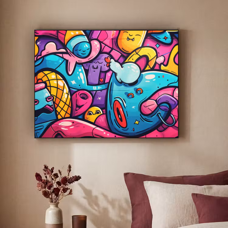 Abstract - Neon - Design - Kleurrijk - Graffiti Textielframe zwart klein -sfeer1