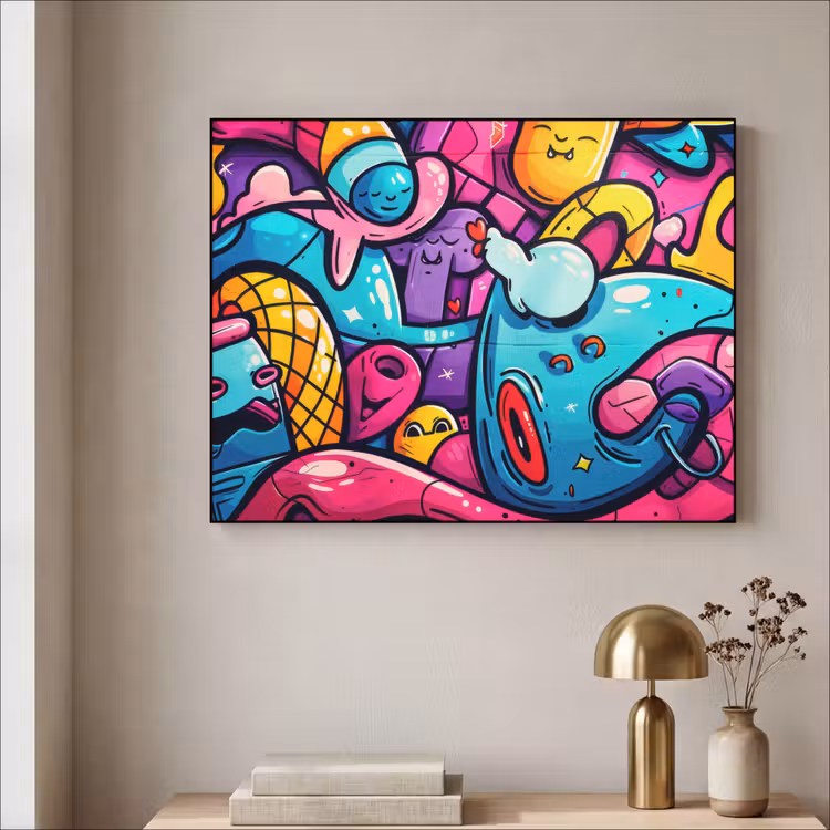Abstract - Neon - Design - Kleurrijk - Graffiti Textielframe zwart klein -sfeer2