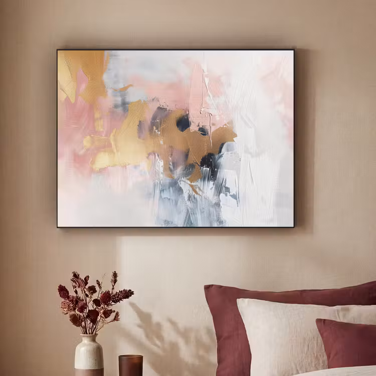 Abstract - Pastel kleuren - Goud - Modern - Aesthetic Textielframe - compleet frame klein -sfeer1
