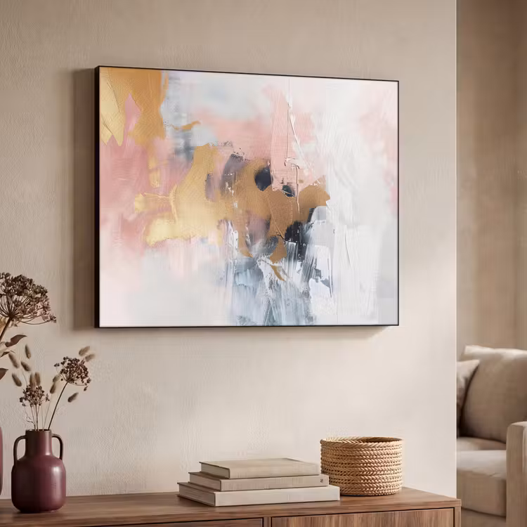 Abstract - Pastel kleuren - Goud - Modern - Aesthetic Textielframe zwart klein -sfeer3