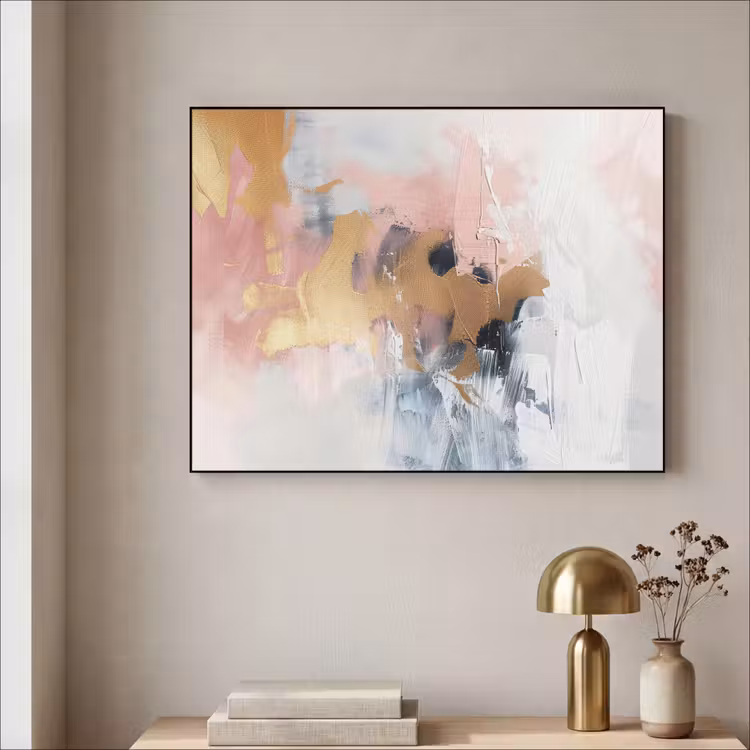 Abstract - Pastel kleuren - Goud - Modern - Aesthetic Textielframe zwart klein -sfeer2