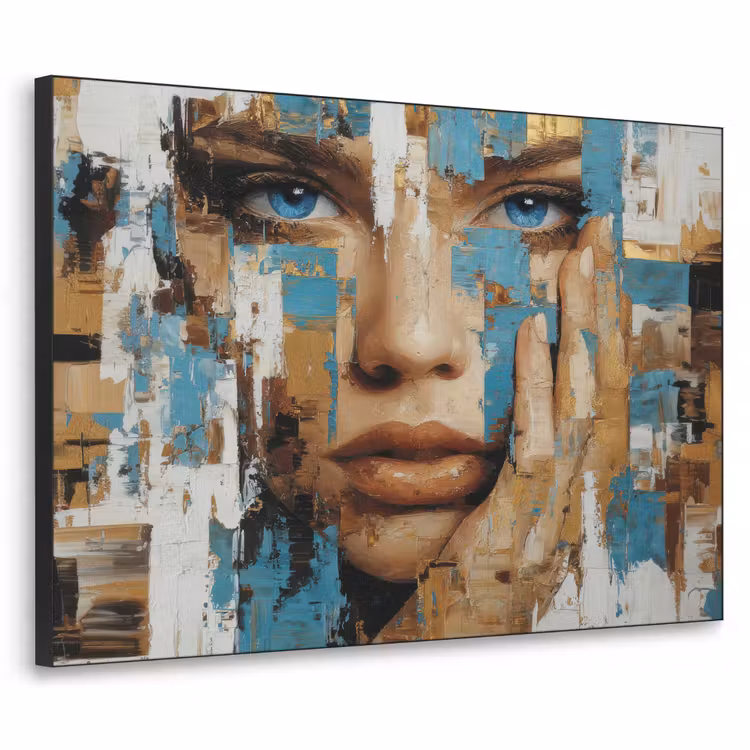 Abstract - Penseelstreken - Blauw - Gezicht Textielframe - compleet frame klein -3d