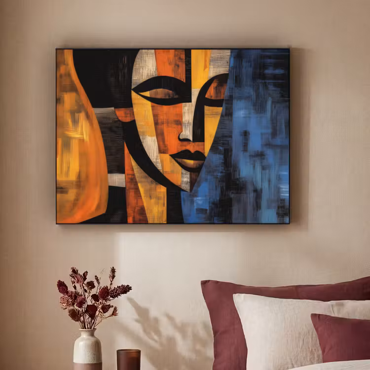 Abstract - Portret - Kleurvakken Textielframe zwart klein -sfeer1