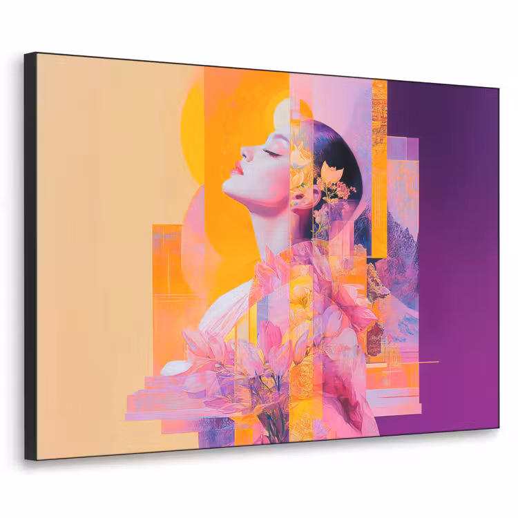 Abstract - Portret - Vrouw - Kleurrijk Textielframe - compleet frame klein -3d