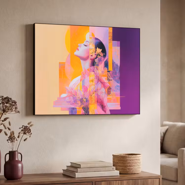 Abstract - Portret - Vrouw - Kleurrijk Textielframe zwart klein -sfeer3