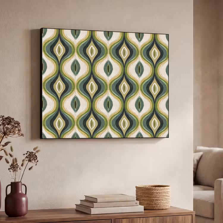 Abstract - Ritmisch - Groen Textielframe zwart klein 947 -sfeer3