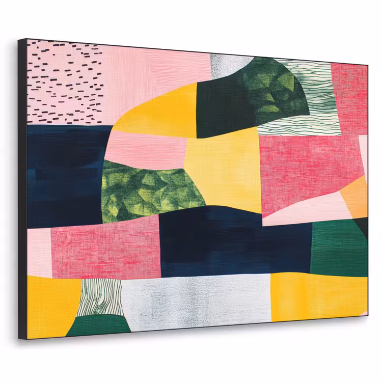 Abstract - Roze - Lappen - Vormen - Geel Textielframe zwart klein -3d