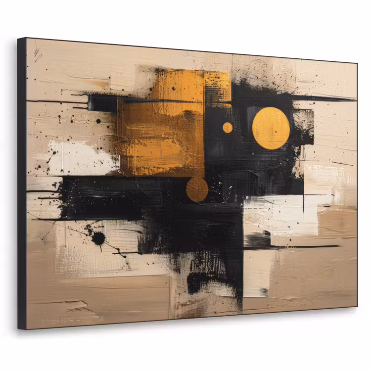 Abstract - Zwart - Goud - Modern Textielframe zwart klein -3d
